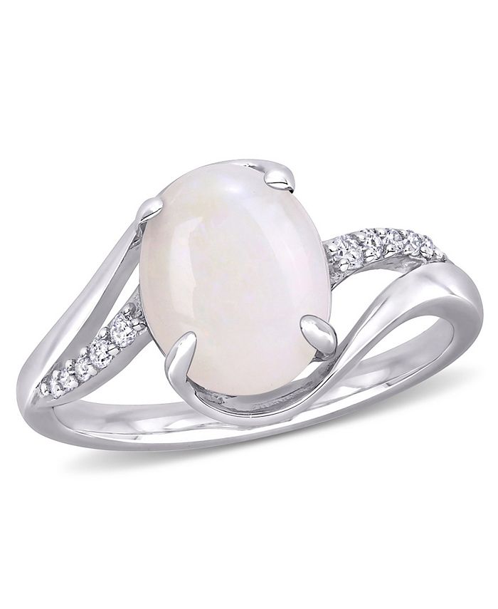 Macy's - Opal (1-5/8 ct. t.w.) and Diamond (1/10 ct. t.w.) Oval Twist Ring in Sterling Silver