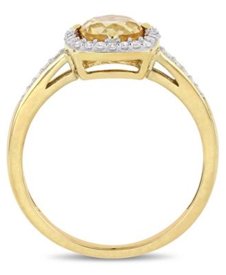 Citrine (3/4 ct. t.w.) and Diamond (1/7 ct. t.w.) Halo Ring in 10k Yellow Gold