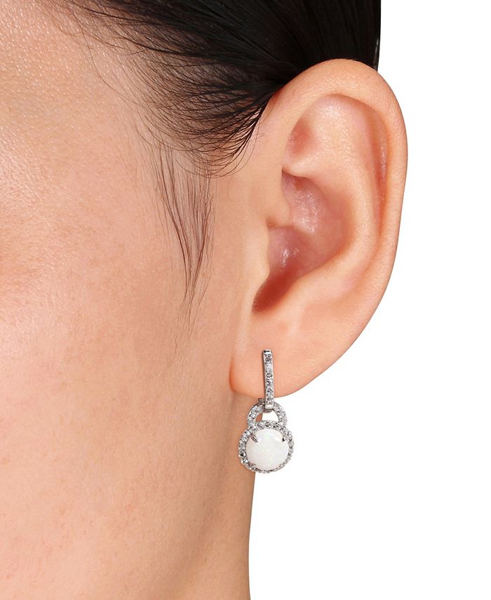 Macy's - Opal (2-1/5 ct. t.w.) and White Topaz (7/8 ct. t.w.) Hinged Hoop Charm Earrings in Sterling Silver