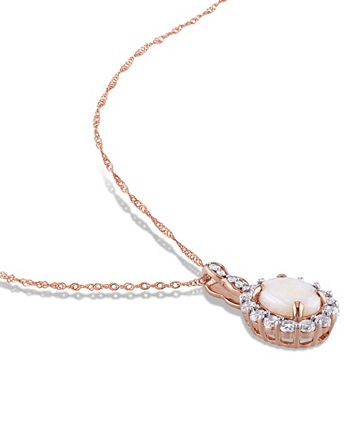 Macy's - Opal (7/8 ct. t.w.), White Topaz (5/8 ct. t.w.) and Diamond Accent Vintage 17" Necklace in 14k Rose Gold