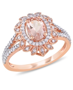 image of Morganite (3/4 ct. t.w.) and Diamond (1/5 ct. t.w.) Floral Halo Ring in 10k Rose Gold