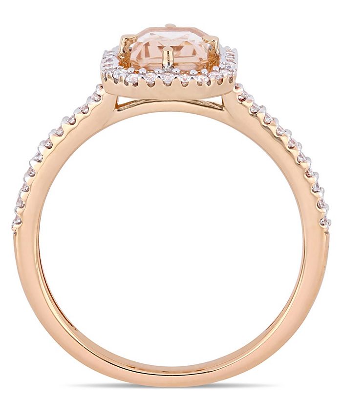 Macy's Morganite (7/8 ct. t.w.) and Diamond (1/4 ct. t.w.) Halo Ring in ...