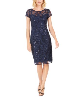 Connected Floral Sequin Sheath Dress 