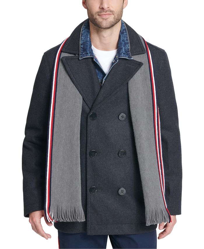 Tommy Men's Wool Blend Peacoat with Scarf - Macy's