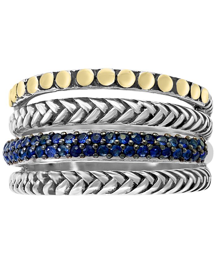 EFFY Collection - Sapphire Multi-Row Stack Look Statement Ring (1/3 ct. t.w.) in Sterling Silver & 18k Gold