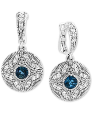 image of Effy London Blue Topaz (3/4 ct. t.w.) & White Sapphire (1/2 ct. t.w.) Drop Earrings in Sterling Silver