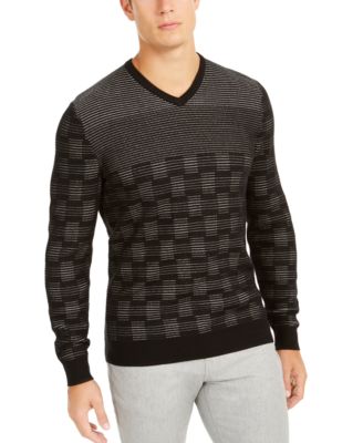 Alfani - Men's Classic-Fit Metallic Check V-Neck Sweater