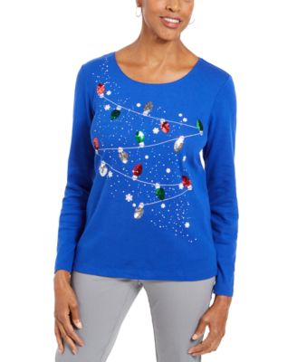 Karen Scott - Petite Embellished Cotton Top