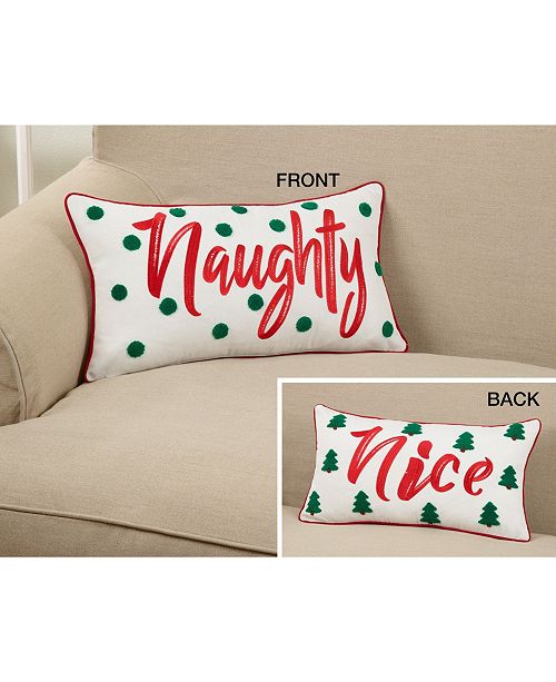 Saro Lifestyle Naughty-Or-Nice Christmas Pillow, 11" x 20 ...