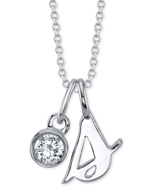 image of Unwritten Initial & Cubic Zirconia Silver-Plated Charm Pendant Necklace, 16