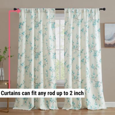 Jasmine Floral Patterned Room Darkening Curtain ROD POCKET POLE TOP Panels - Set of 2