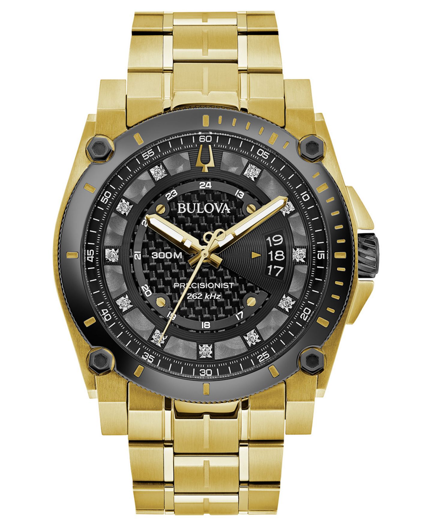 Мужские часы Bulova Precisionist Diamond-Accent Gold-Tone Stainless Steel Bracelet Watch 46.5mm — фото 1