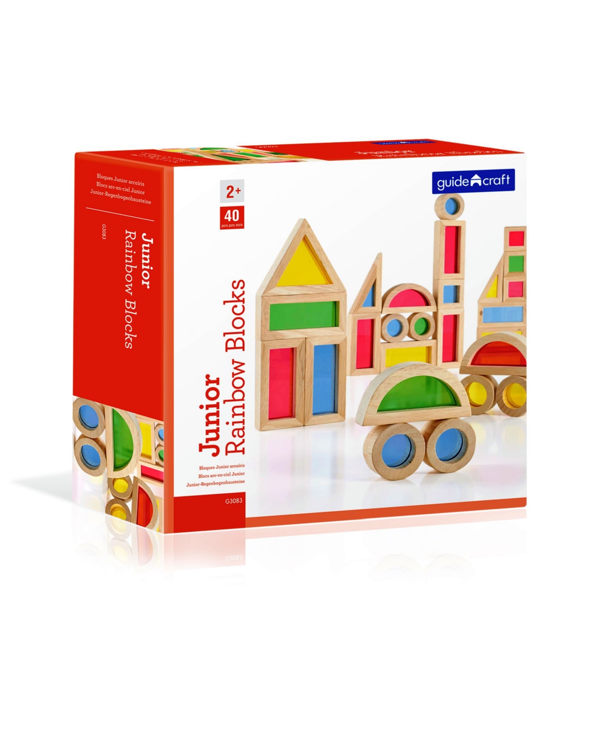 Guidecraft Junior Rainbow Blocks - 40 Pieces Set - Multi-Color