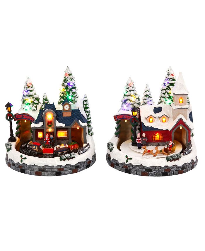 Sterling Lighted, Musical Holiday Scenes with Train, Church and Santa ...