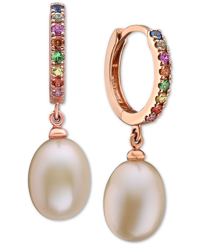 EFFY Collection - Peach Cultured Freshwater Pearl (12 x 9-1/2mm) & Multi-Gemstone (1/2 ct. t.w.) Drop Earrings in 14k Rose Gold