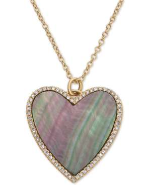 image of Effy Mother-of-Pearl & Diamond (1/8 ct. t.w.) Heart Pendant Necklace in 14k Gold, 16