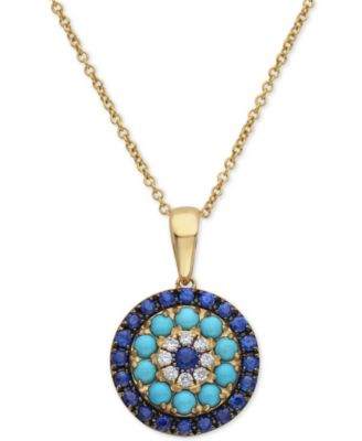 EFFY Collection - Sapphire (1/2 ct. t.w.), Turquoise & Diamond (1/20 ct. t.w.) 16" Pendant Necklace in 14k Gold