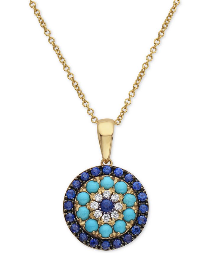 EFFY Collection - Sapphire (1/2 ct. t.w.), Turquoise & Diamond (1/20 ct. t.w.) 16" Pendant Necklace in 14k Gold