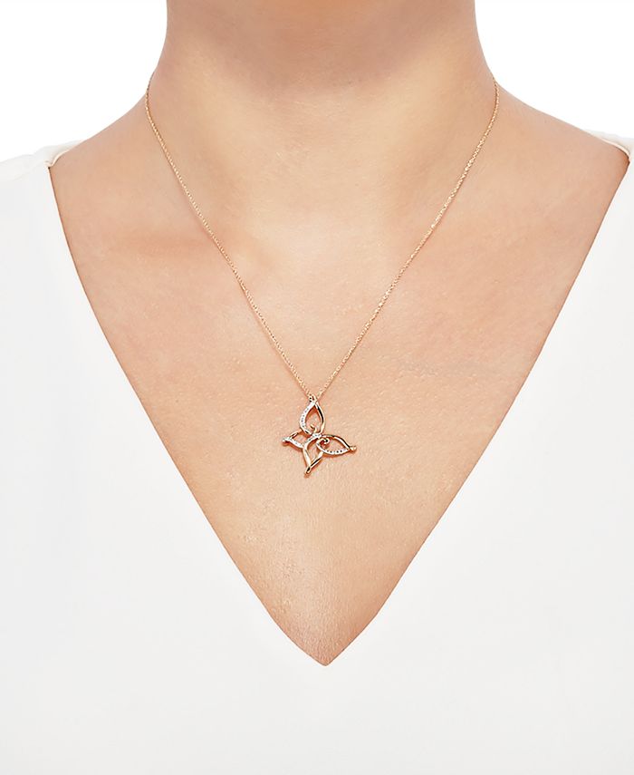 Macy's Diamond Butterfly 18" Pendant Necklace (1/10 ct. t.w.) in 10k