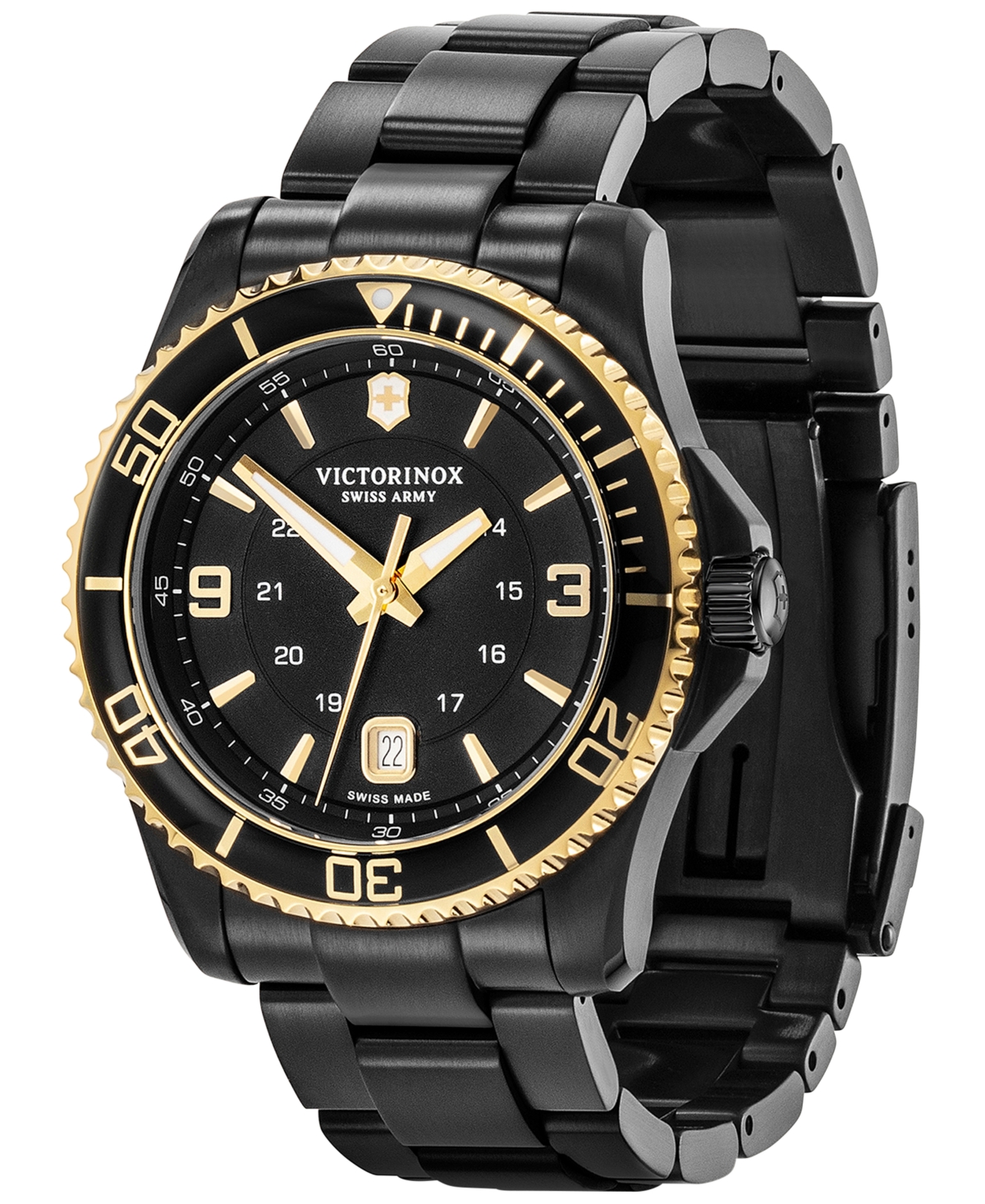 Shop Victorinox Men's Maverick Black Pvd Stainless Steel Bracelet Watch 43mm