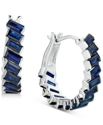 Macy's - Gemstone Baguette Hoop Earrings (3 ct. t.w.) in Sterling Silver