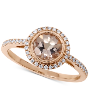 image of Morganite (7/8 ct. t.w.) & Diamond (1/5 ct. t.w.) Halo Ring in 14k Rose Gold