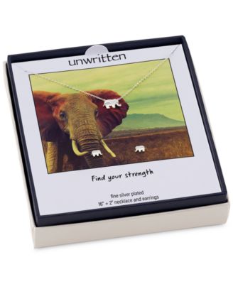 Unwritten Set Mini Elephant Pendant Necklace Stud Earrings