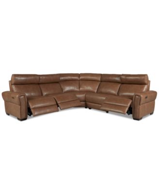 Furniture - Josephia 5-Pc. Leather Sectional with 3 Power Recliners