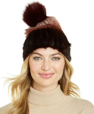 Marcus Adler Rabbit Fur Ombré Pom Hat - Macy