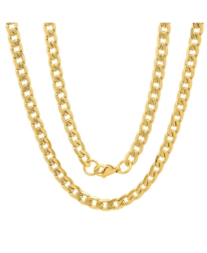 Steeltime Men's 18k Gold Plated Stainless Steel Accented 8mm Cuban Chain 24" Necklaces In Gold