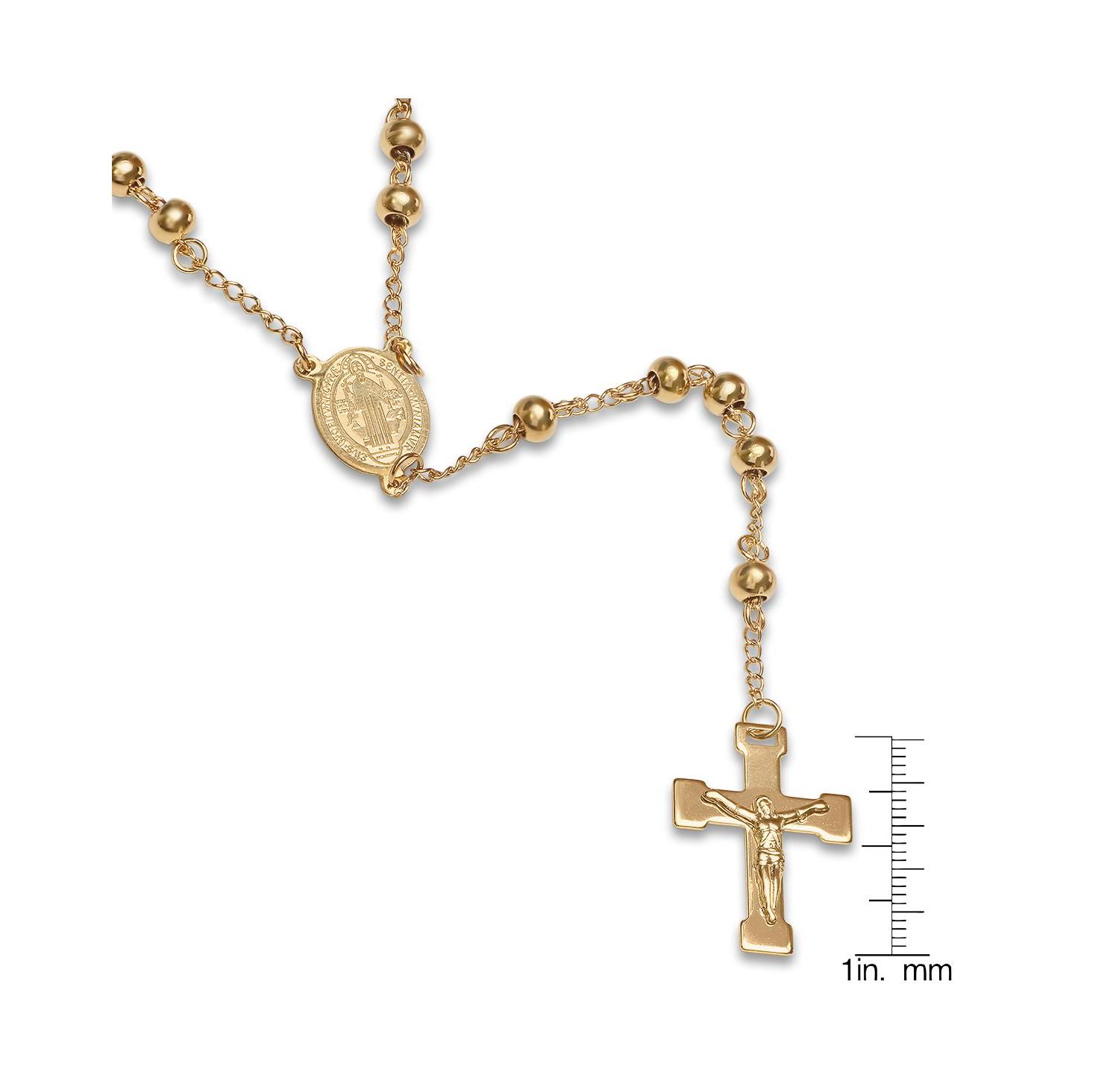 Unisex 18K Gold Plated Stainless Steel Beaded Classic Rosary Necklace