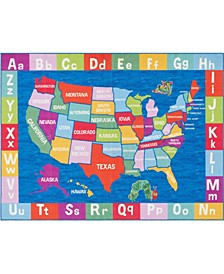 Elementary USA Map Blue 6'6" x 9'5" Area Rug