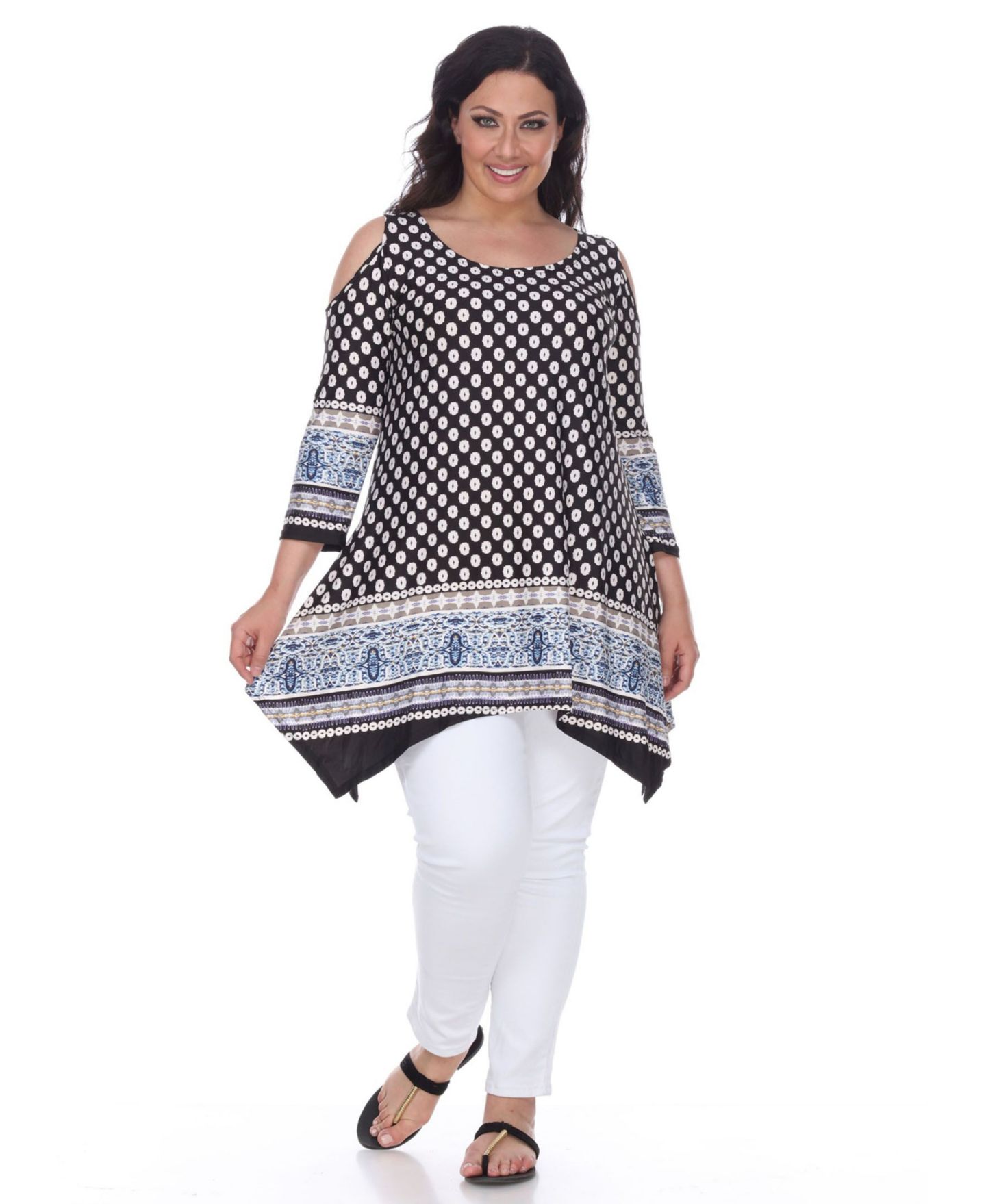 Женский топ White Mark Plus Size Antonia Cut-Out Shoulder Tunic, цвет: Чёрный белый — фото 1