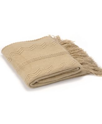 Battilo Home Woven Raised Zigzag, Chain Patterns and Tasseled End Throw, 50" X 60"