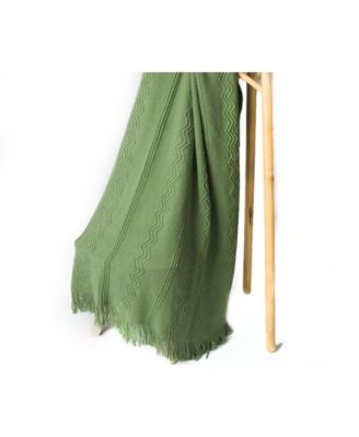 Battilo Home Woven Raised Zigzag, Chain Patterns and Tasseled End Throw, 50" X 60"
