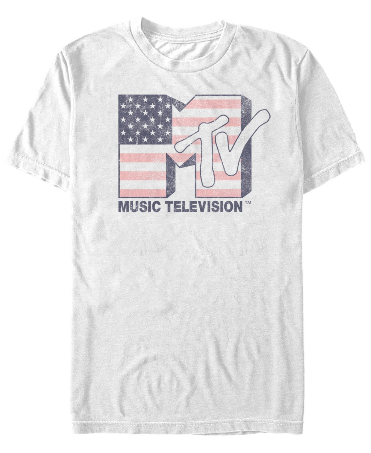 Mtv Men's American Flag Logo Short Sleeve T-Shirt - White