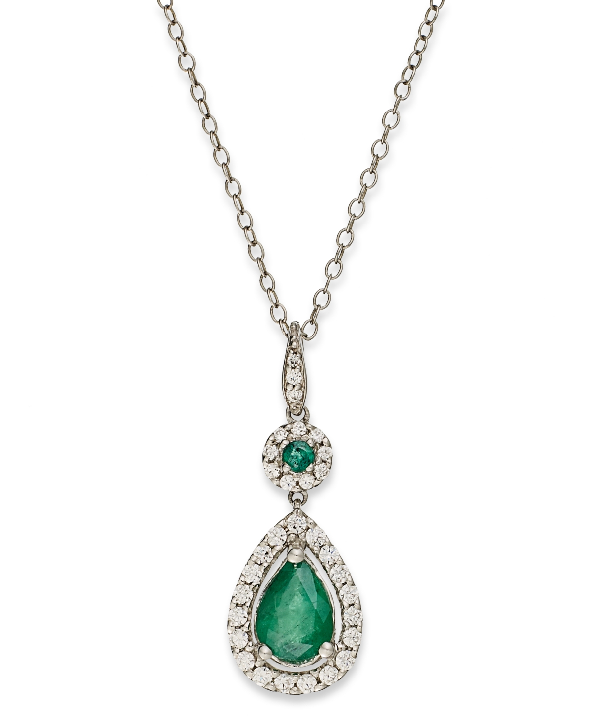 Macy's Sapphire (1-1/3 Ct. T.w.) And Diamond (1/4 Ct. T.w.) Drop Pendant Necklace Set In 14k White Gold (al In Emerald,white Gold