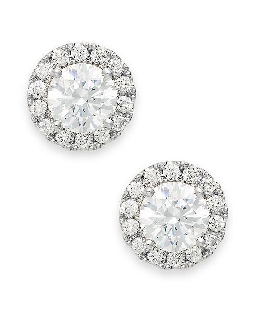 Macy's Diamond Round Halo Stud Earrings in 14k White Gold (3/4 ct. t.w ...