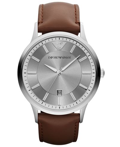 Emporio Armani Watch, Men's Brown Leather Strap 43mm AR2463 - Watches ...