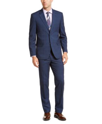 Nautica - Men's Modern-Fit Bi-Stretch Blue Plaid Suit