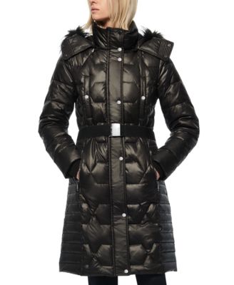 belted coat fur hood