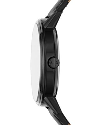 Men's Black Leather Strap Watch 42mm