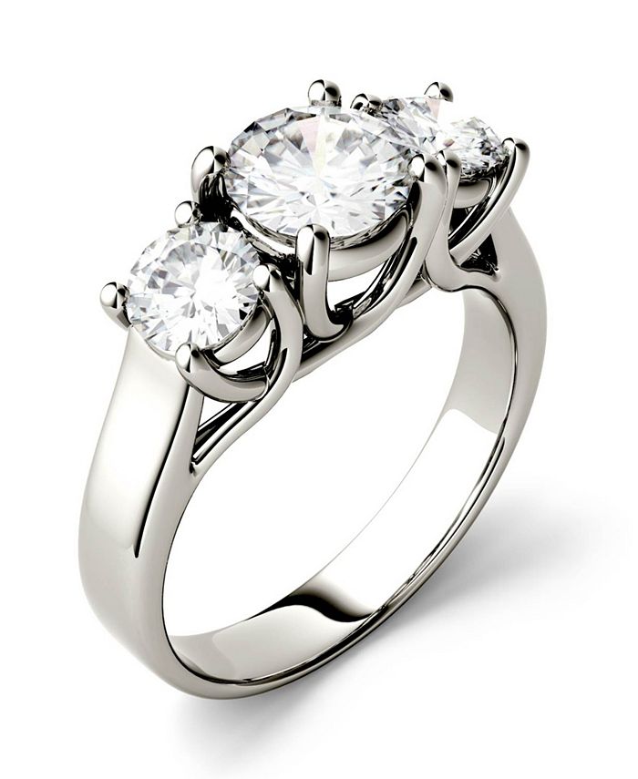 Charles & Colvard - Moissanite Three Stone Ring 2 ct. t.w. Diamond Equivalent in 14k White Gold or 14k Yellow Gold