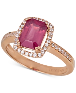 image of Certified Ruby (1-1/2 ct. t.w.) & White Sapphire (1/5 ct.t.w.) Halo Ring in 14k Rose Gold (Also in Emerald & Sapphire)