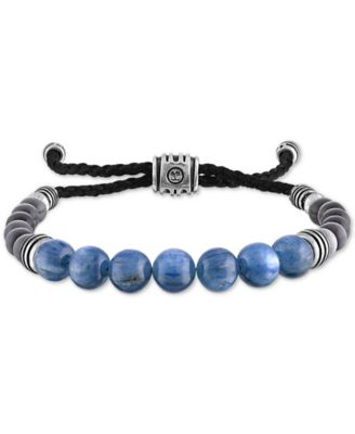 Esquire Men's Jewelry - Men's Kyanite & Gray Cats Eye Beaded Bolo Bracelet in Sterling Silver