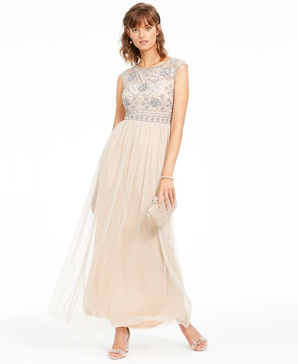 Adrianna Papell Embellished Mesh Gown & Reviews - Dresses - Women - Macy's
