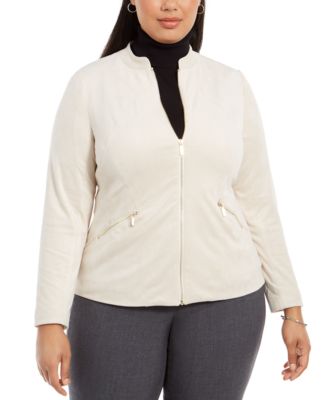 Alfani - Plus Size Faux-Suede Zip Jacket