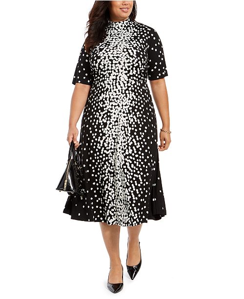 Alfani Plus Size Dot Print Tie Neck Dress Created For Macy S