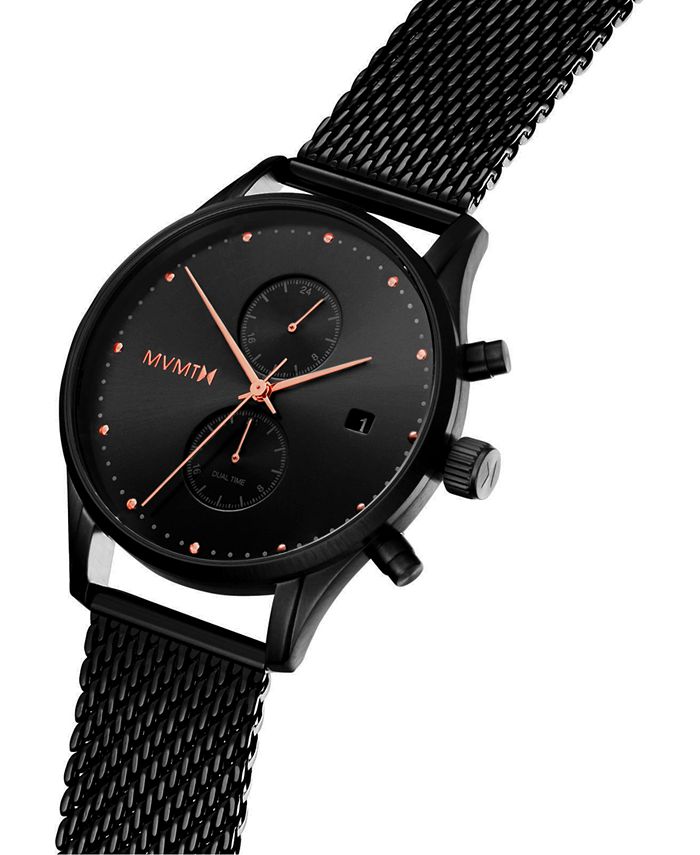 MVMT Men's Voyager Black Stainless Steel Mesh Bracelet Watch 42mm - Macy's