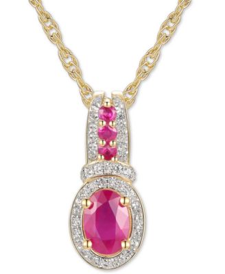 Macy's - Ruby (5/8 ct. t.w.) & Diamond (1/10 ct. t.w.) 18" Pendant Necklace in 14k Gold-Plated Sterling Silver